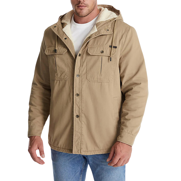 Men's Hooded Canvas Jacket | Sherpa-Lined Workwear Style for Fall & Spring