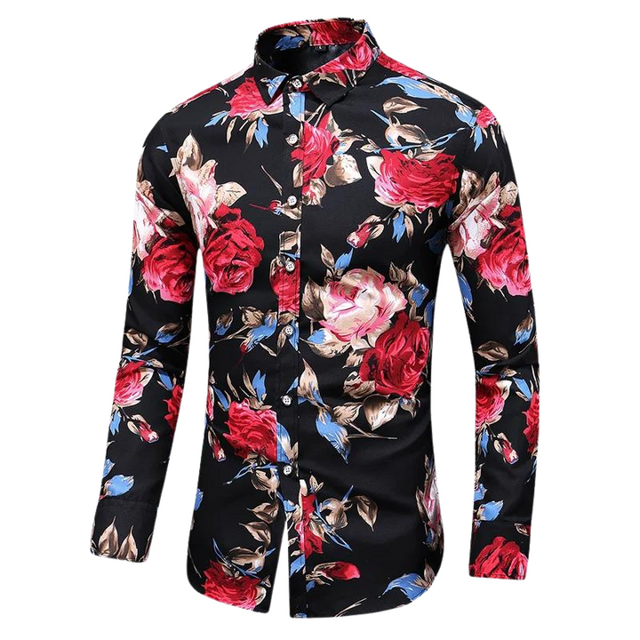 Men's Floral Long-Sleeve Shirt | Slim Fit Button-Up | Dress Casual Style