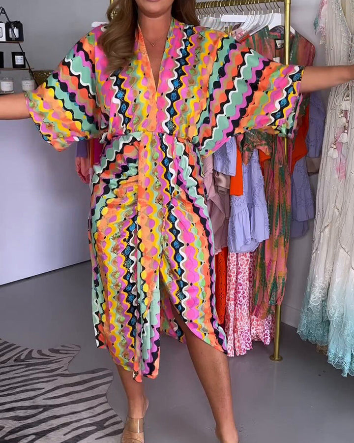 Rosaria - Women's Multicolor V-Neck Midi Dress