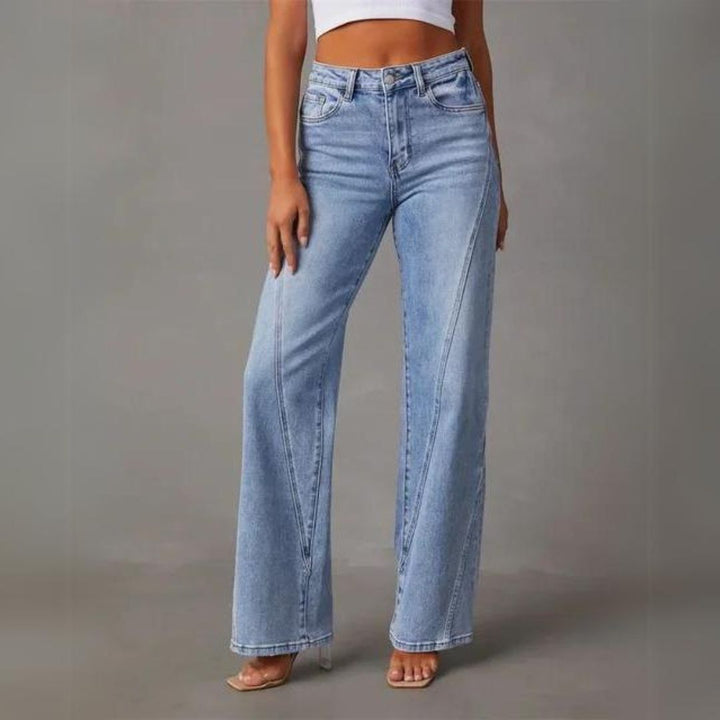 High-Waisted Flared Jeans | V-Seam Detail | Light Wash Denim