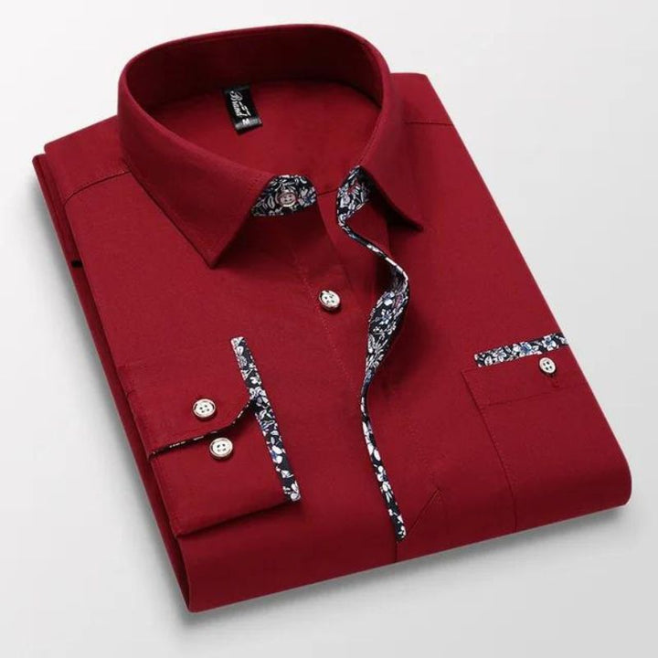 Men’s Slim Fit Dress Shirt | Contrast Trim Detail | Business Casual Cotton Blend