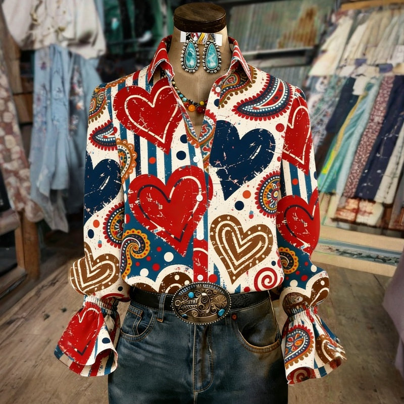Amélie – Vintage Heart Print Blouse