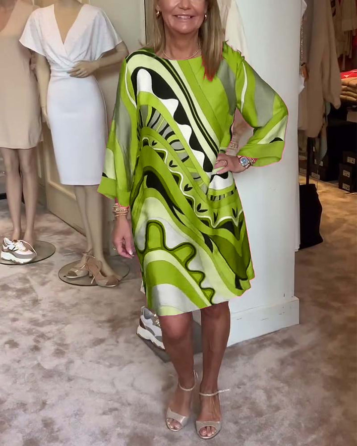 Katherine - Trendy Round Neck Printed Midi Dress