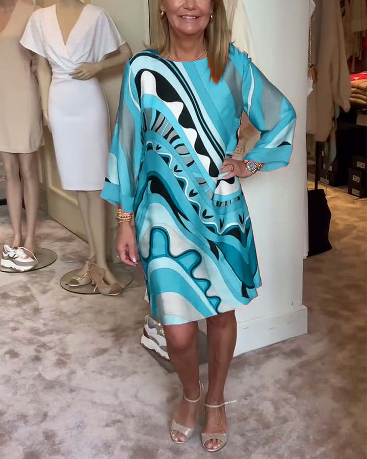 Katherine - Trendy Round Neck Printed Midi Dress