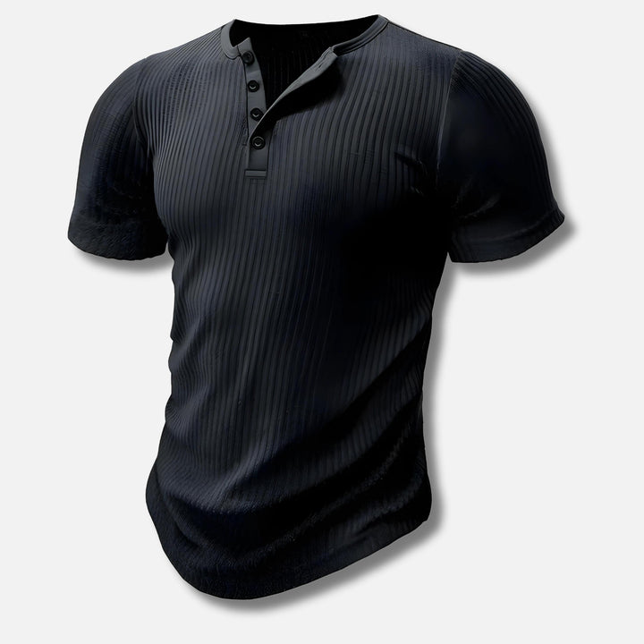 Men's Ribbed Henley T-Shirt | Short Sleeve | Stretch Slim Fit