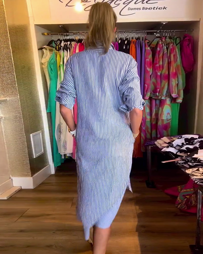 Cato - Striped Shirt Dress with Lapel Collar