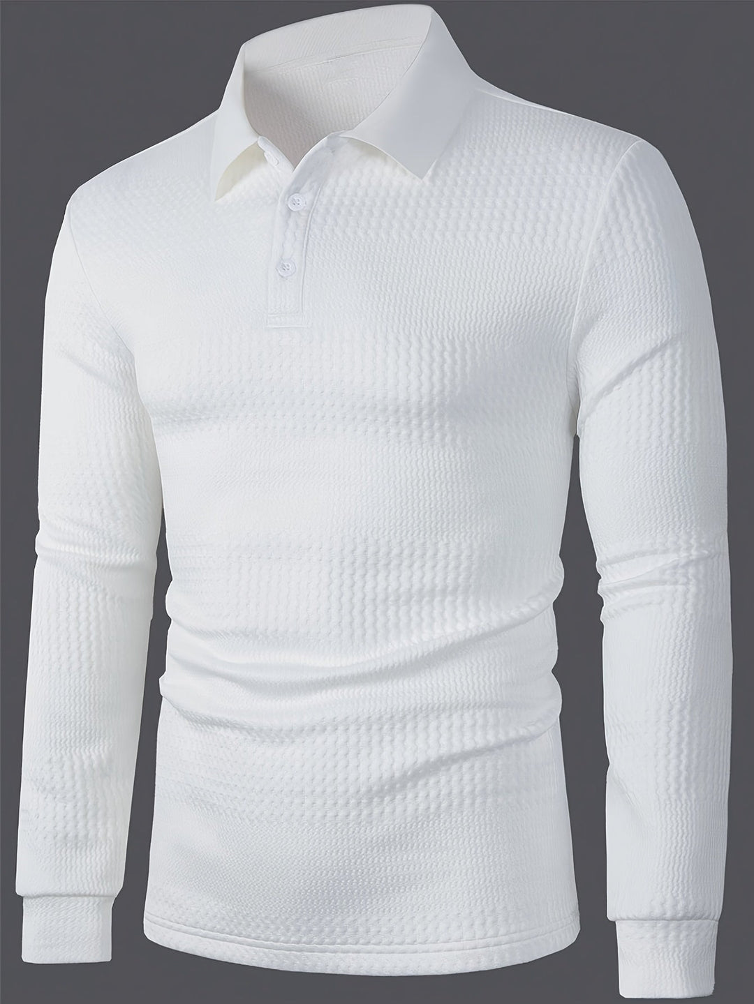 Men’s Waffle Knit Polo Shirt | Long Sleeve Slim Fit Henley
