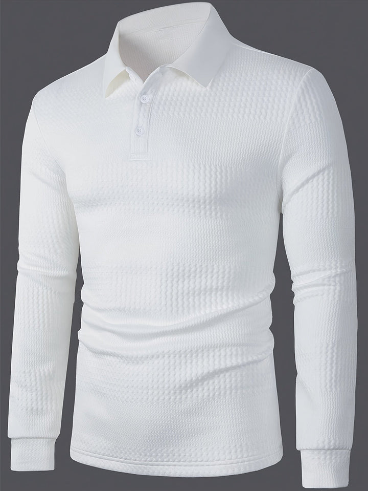 Men’s Waffle Knit Polo Shirt | Long Sleeve Slim Fit Henley