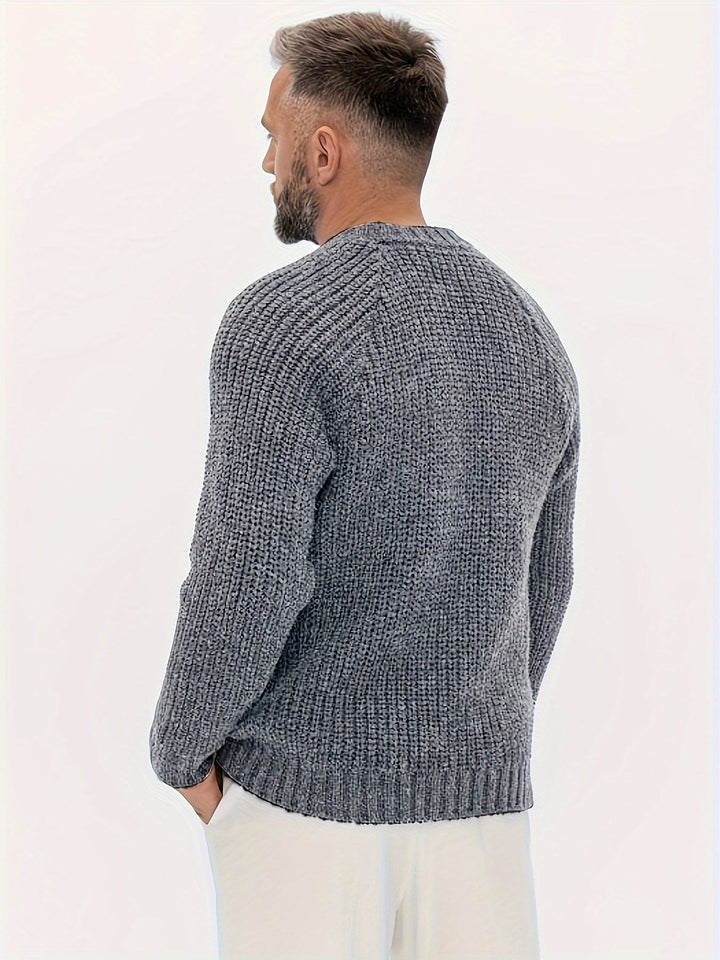 Men’s Chunky Ribbed Knit Sweater | Relaxed Crewneck | Cold-Weather Essential