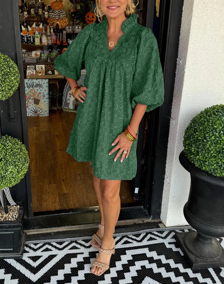 Tesia - Robe courte jacquard à manches bouffantes