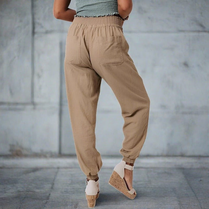 Drawstring Cuffed Jogger Pants | Lightweight Linen Blend | Casual Tapered Fit