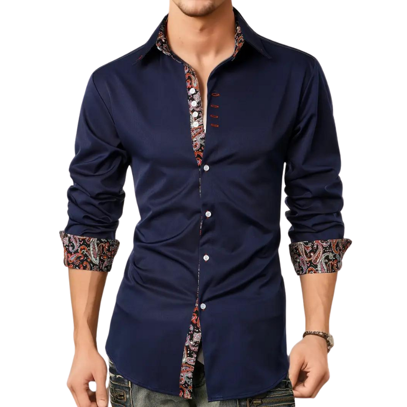 Men’s Dress Shirt | Slim Fit Button-Down | Contrast Paisley Trim