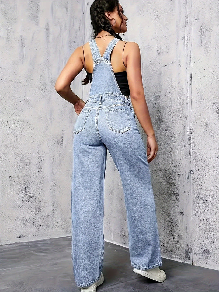 Wide-Leg Denim Overalls | Classic Light Wash | Relaxed Fit | Casual Everyday Style