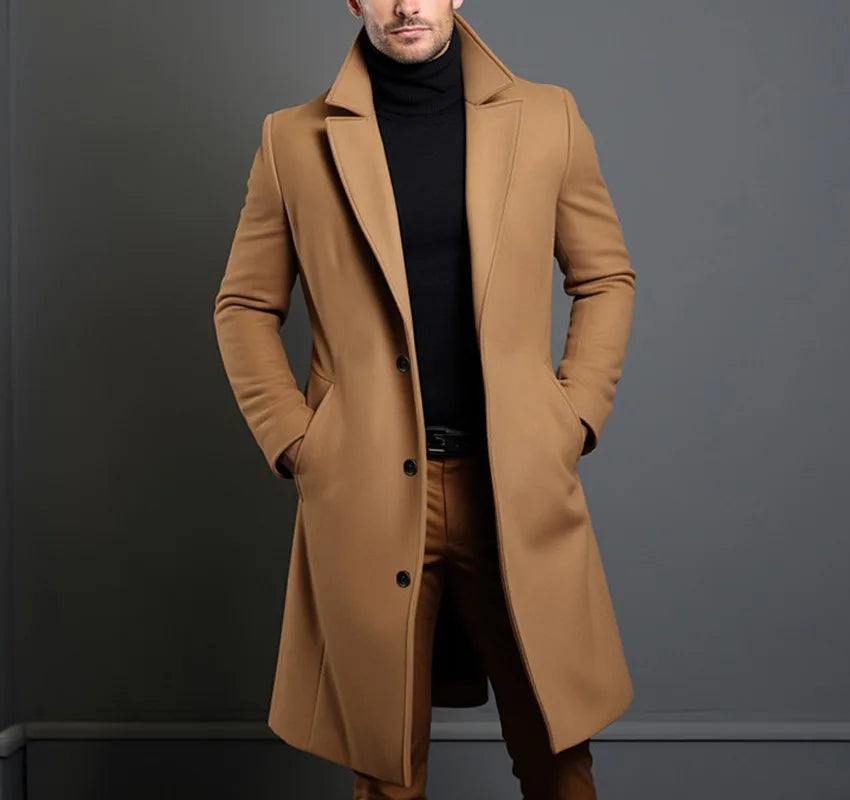 Manteau homme en laine mélangée | Coupe ajustée | Manteau habillé à simple boutonnage