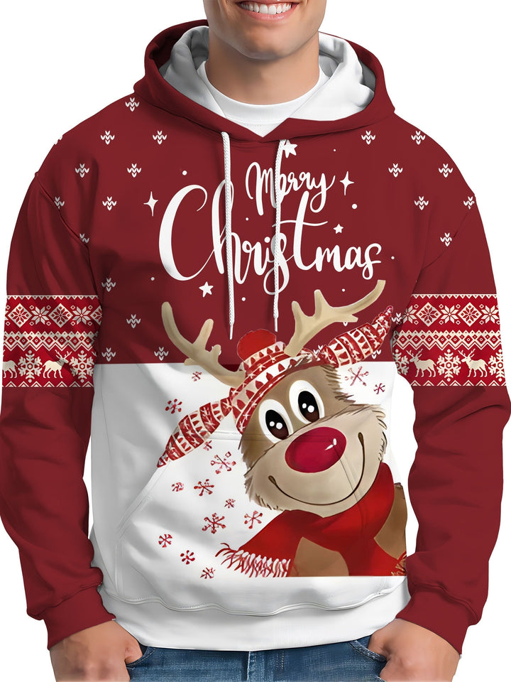 Christmas Reindeer Hoodie | Fleece-Lined Pullover | Festive Holiday Sweatshirt