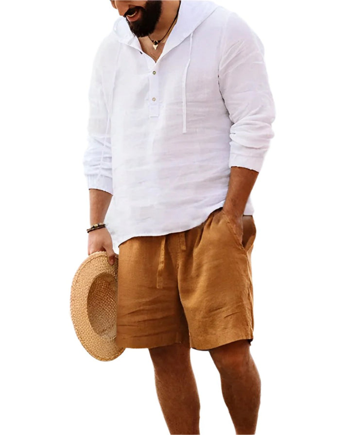 Men’s Linen Blend Beach Shirt | Lightweight Long Sleeve Henley | Summer Resortwear Canada