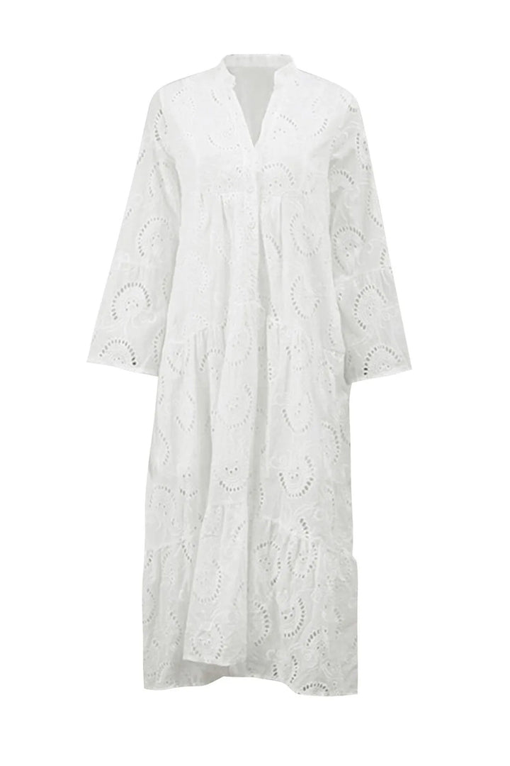 Noa - Cotton dress with embroidered sleeves and V-neck