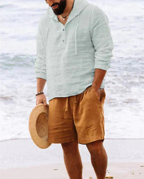 Men’s Linen Blend Beach Shirt | Lightweight Long Sleeve Henley | Summer Resortwear Canada