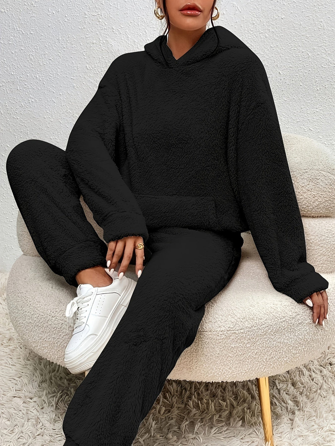 Ultra-Soft Teddy Lounge Set | Ivory | Polyester Blend | Cozy Winter Wear