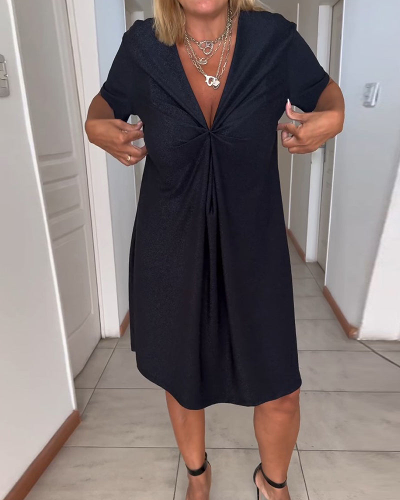 Julieta - Twisted Short Sleeve Dress with V-Neckline