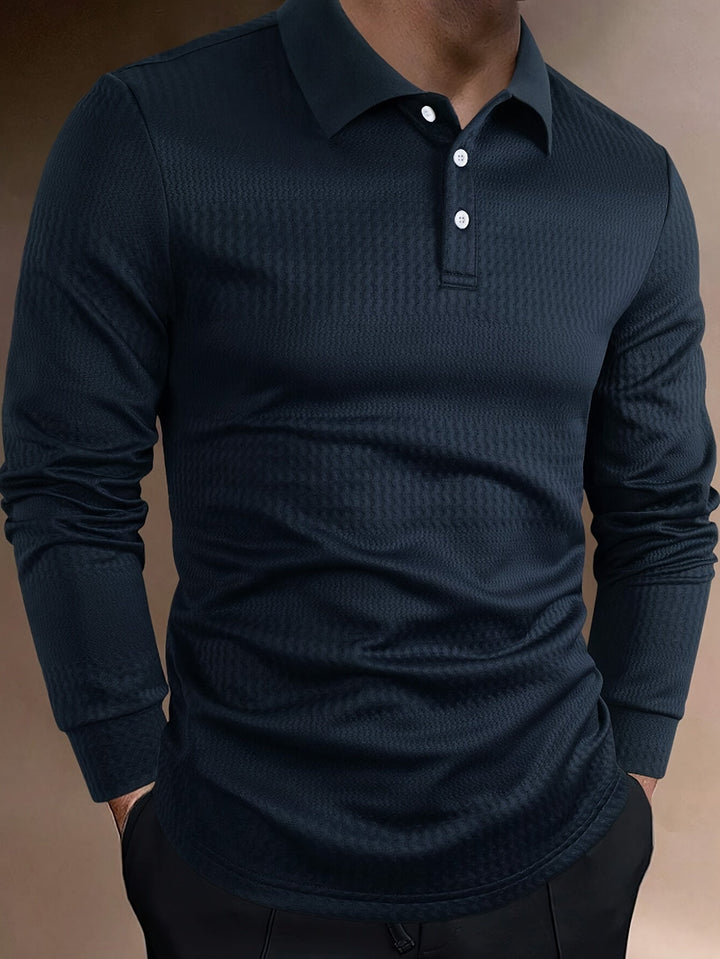 Men’s Waffle Knit Polo Shirt | Long Sleeve Slim Fit Henley