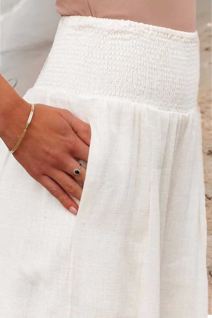 Women's Linen Blend Wide-Leg Pants | High Waist Smocked Waistband | Casual Summer Trousers