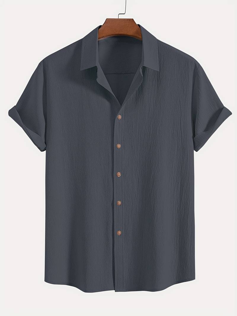 Men's Textured Short Sleeve Shirt | Breathable Button-Up | Summer Casual Essential