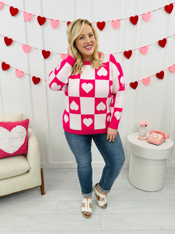 Ottilie - Valentine's Day Sweater with Checkered Hearts