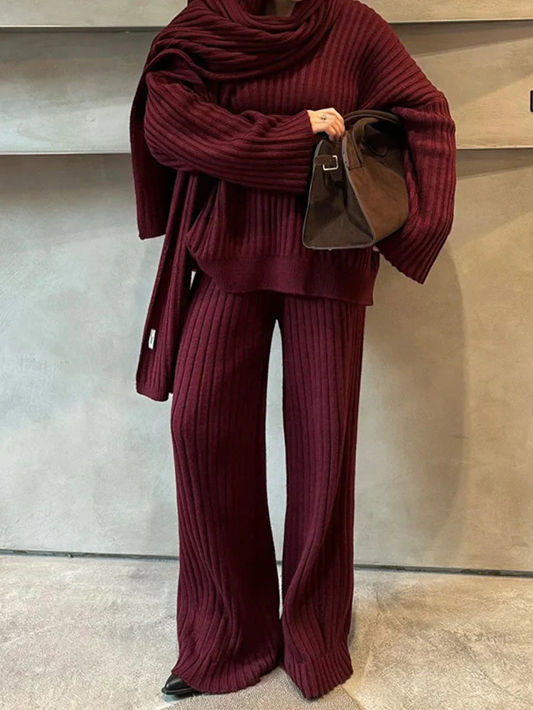 Jeannie - Burgundy set with sweater and wide leg pants