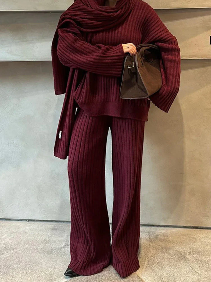 Jeannie - Burgundy set with sweater and wide leg pants