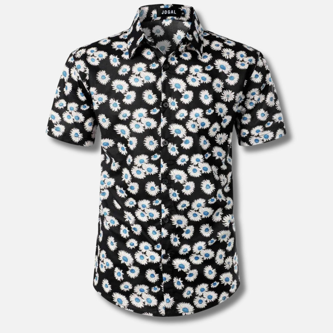 Men's Short Sleeve Button-Up Shirt | Lightweight Cotton Blend | Tropical Floral Print