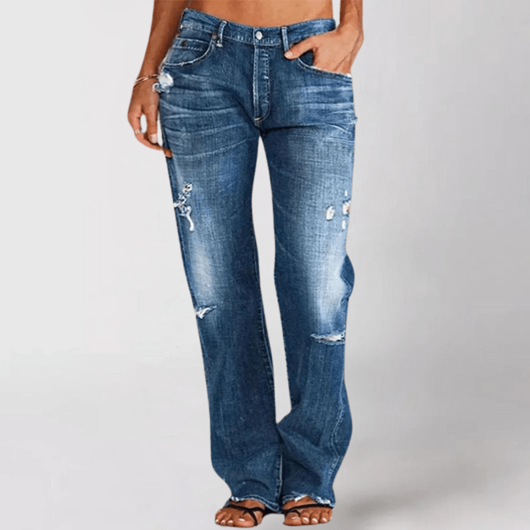 Relaxed Distressed Jeans | Mid-Rise | Straight-Leg Fit