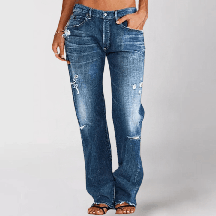 Relaxed Distressed Jeans | Mid-Rise | Straight-Leg Fit