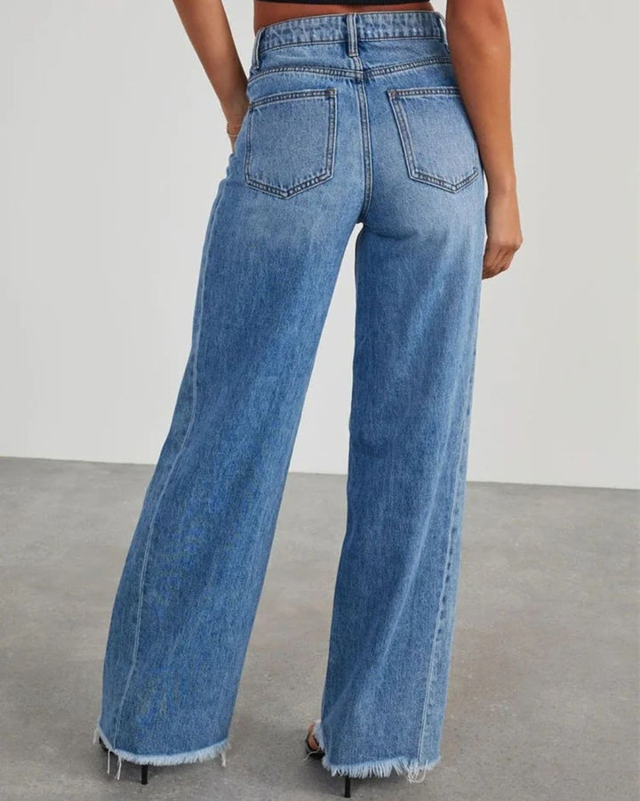 High-Rise Wide-Leg Jeans | Frayed Hem Denim | Relaxed Fit