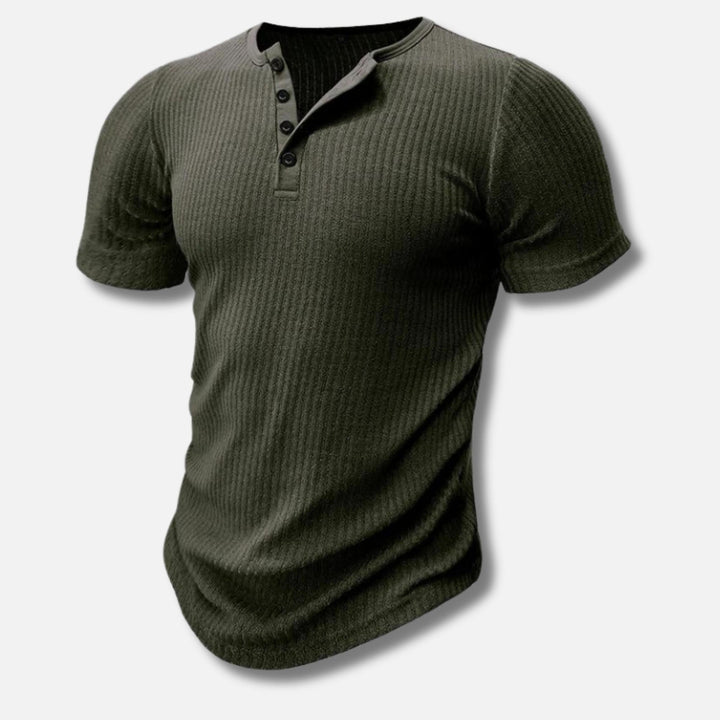 Men's Ribbed Henley T-Shirt | Short Sleeve | Stretch Slim Fit
