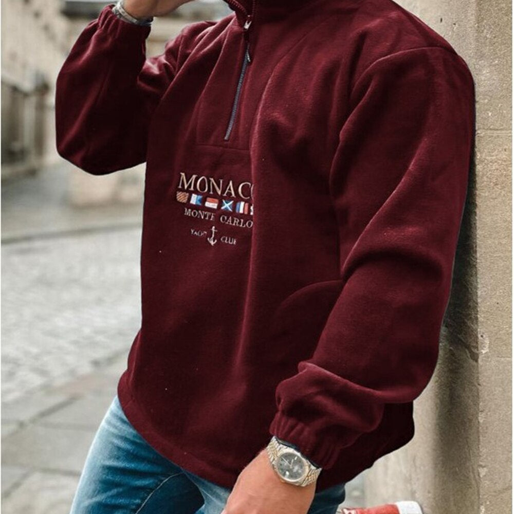 Men’s Half-Zip Sweatshirt | Monaco Monte Carlo Embroidered Fleece | Casual Streetwear Canada