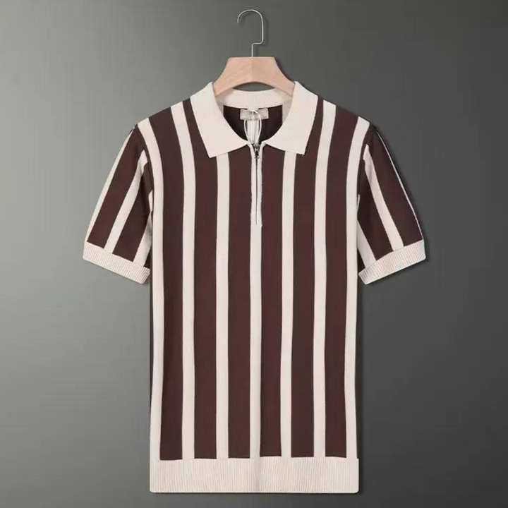 Men’s Striped Half-Zip Polo Shirt | Retro Knit Design | Summer Smart-Casual