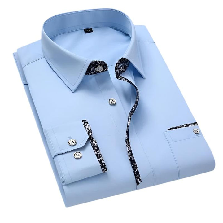 Men’s Slim Fit Dress Shirt | Contrast Trim Detail | Business Casual Cotton Blend