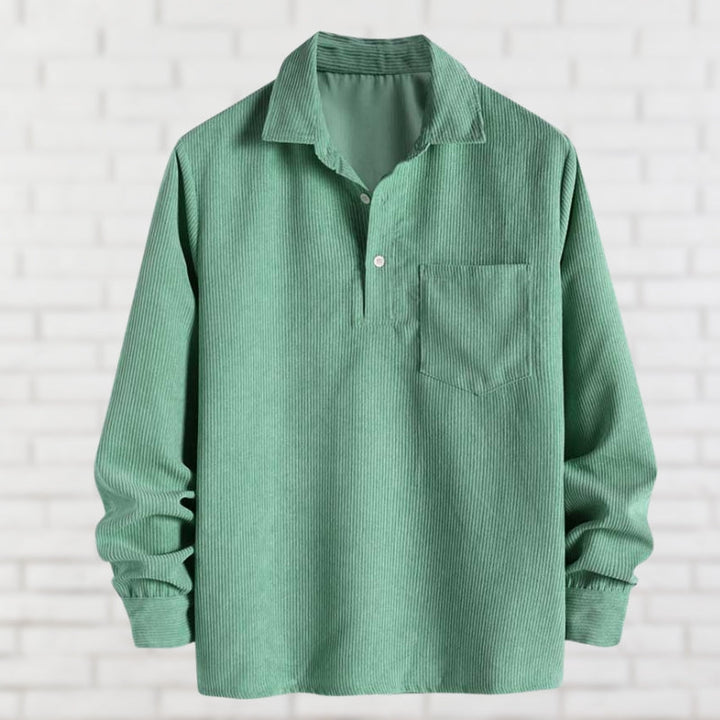 Men’s Corduroy Popover Shirt | Soft Textured Pullover | Relaxed Smart Casual Layer