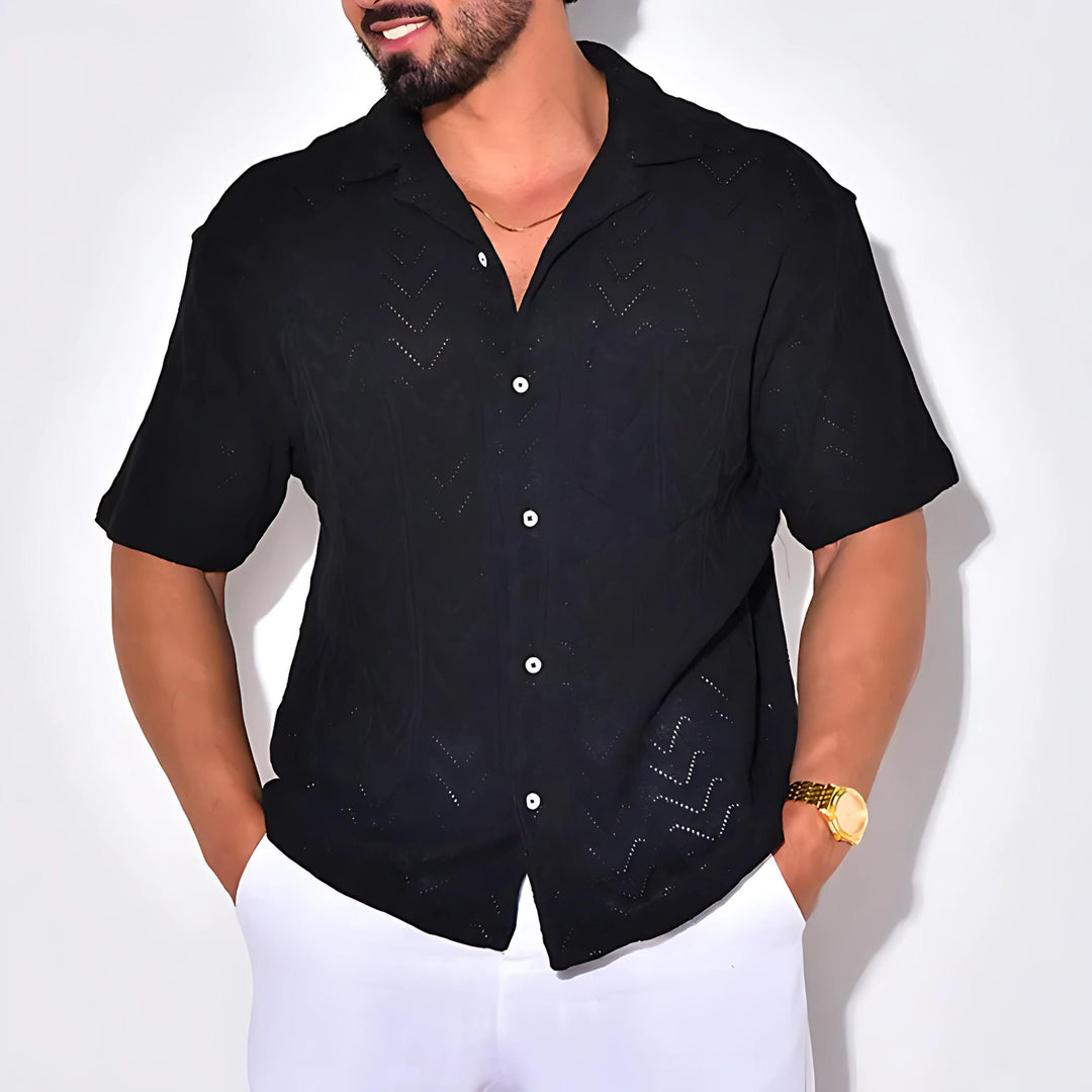 Men’s Embroidered Cotton Short-Sleeve Shirt | Lightweight Summer Button-Up | Casual Resort Style