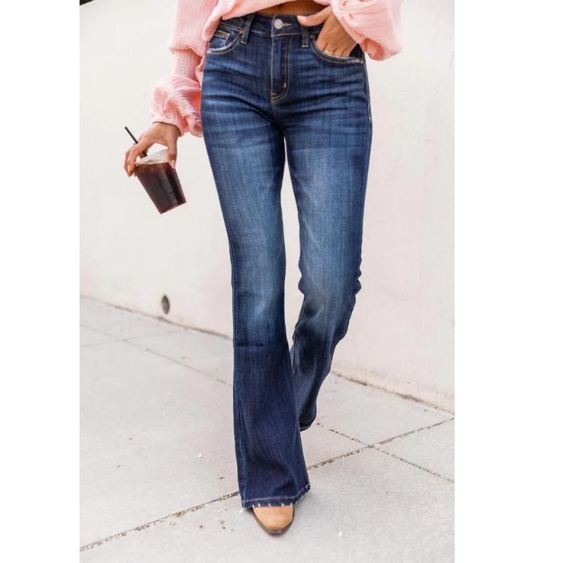 High-Rise Flare Jeans | Stretch Denim | Classic Dark Wash Fit