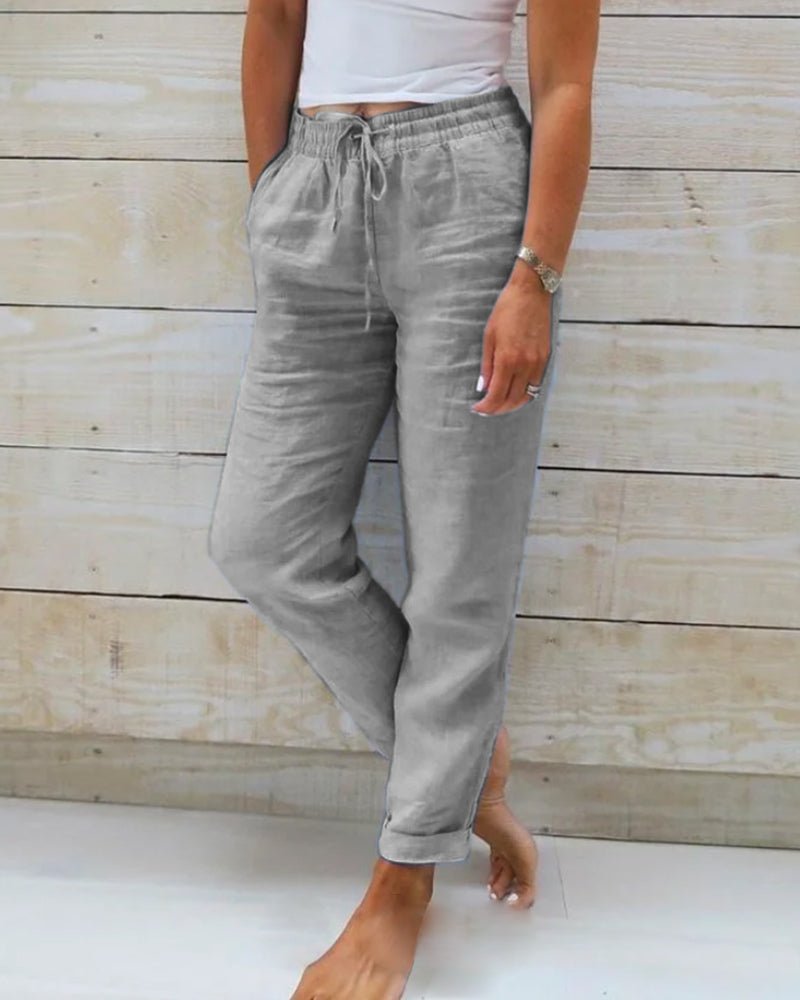Linen Blend Drawstring Pants | Tapered Leg | Lightweight Everyday Fit