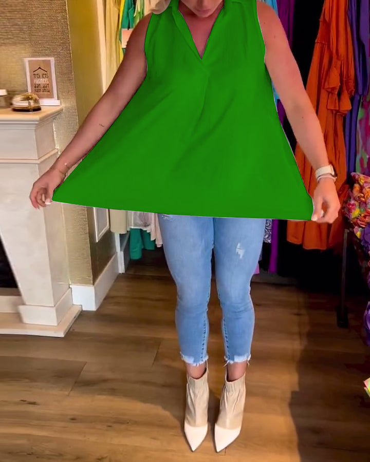 Tahliana - Sleeveless Top with Subtle Ruffles and Elegant Lapels