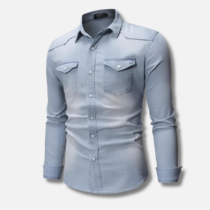 Men's Fitted Denim Shirt | Washed Stretch Cotton | Long Sleeve Western Style