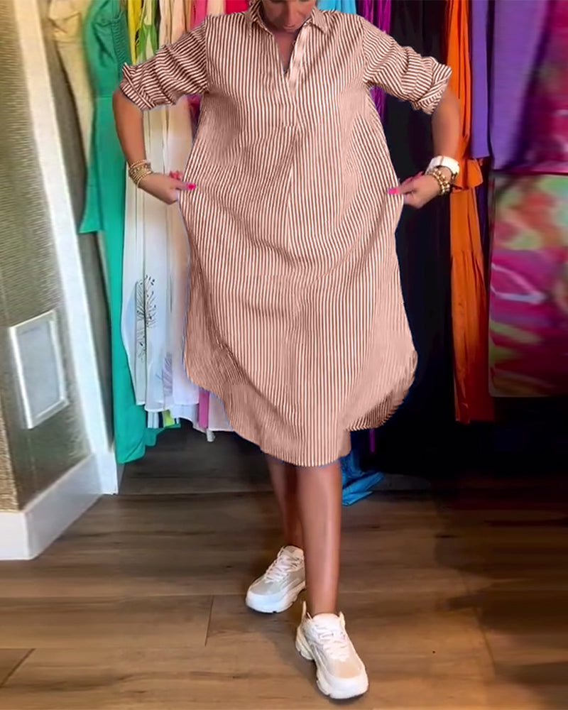 Cato - Striped Shirt Dress with Lapel Collar
