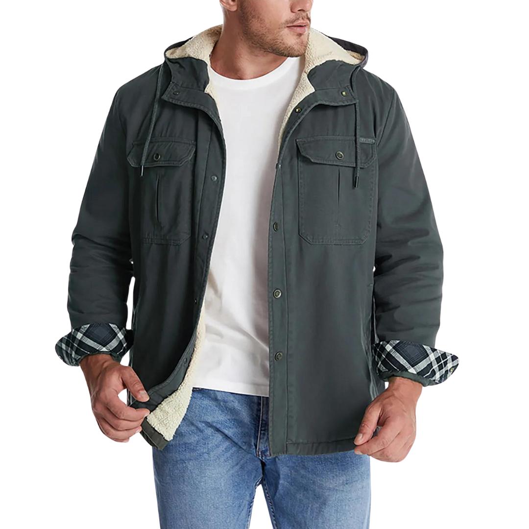 Men's Hooded Canvas Jacket | Sherpa-Lined Workwear Style for Fall & Spring