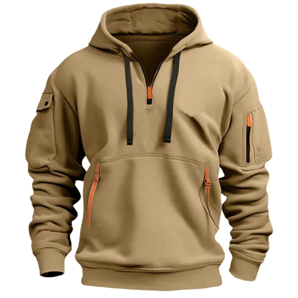 Men’s Tactical Quarter-Zip Hoodie | Utility Pullover with Zip Pockets