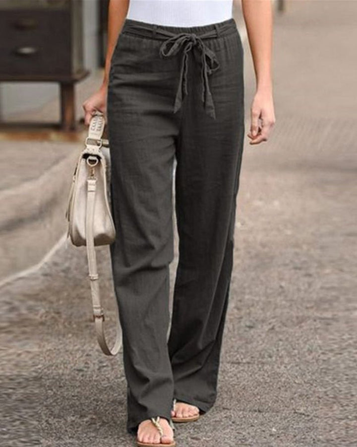 Wide Leg Drawstring Pants | Lightweight Linen Blend | Relaxed Fit