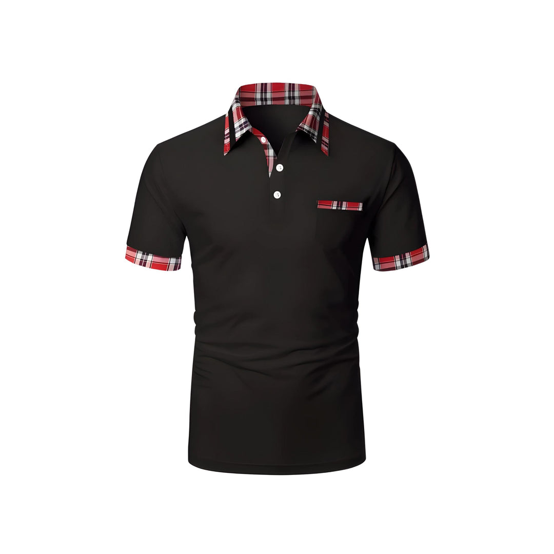 Men’s Polo Shirt with Plaid Trim | Short Sleeve Stretch Cotton | Smart Casual Summer Style