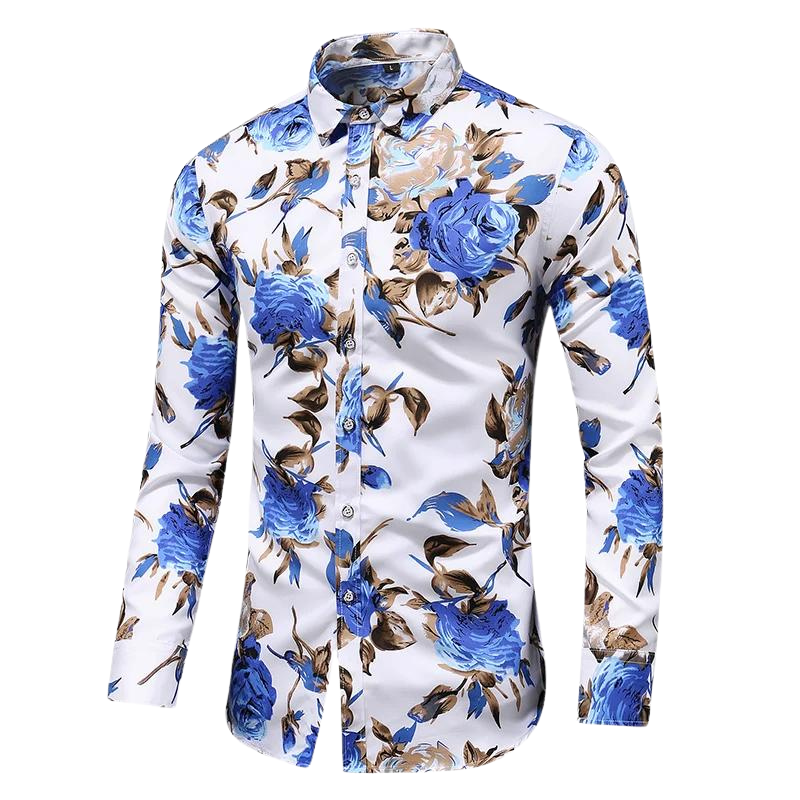 Men's Floral Long-Sleeve Shirt | Slim Fit Button-Up | Dress Casual Style